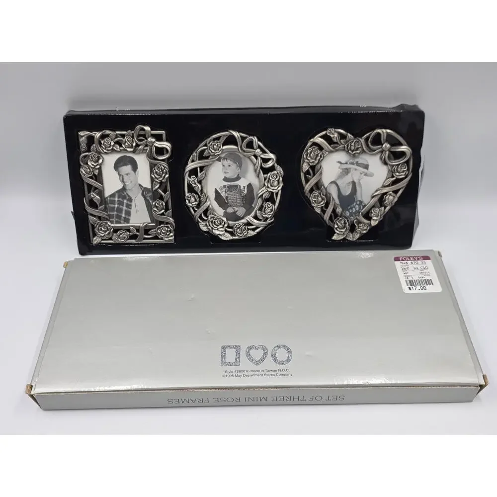 Vintage 1995 Royal Limited Pewter Mini Rose Stand Frames S80016 Set of 3
